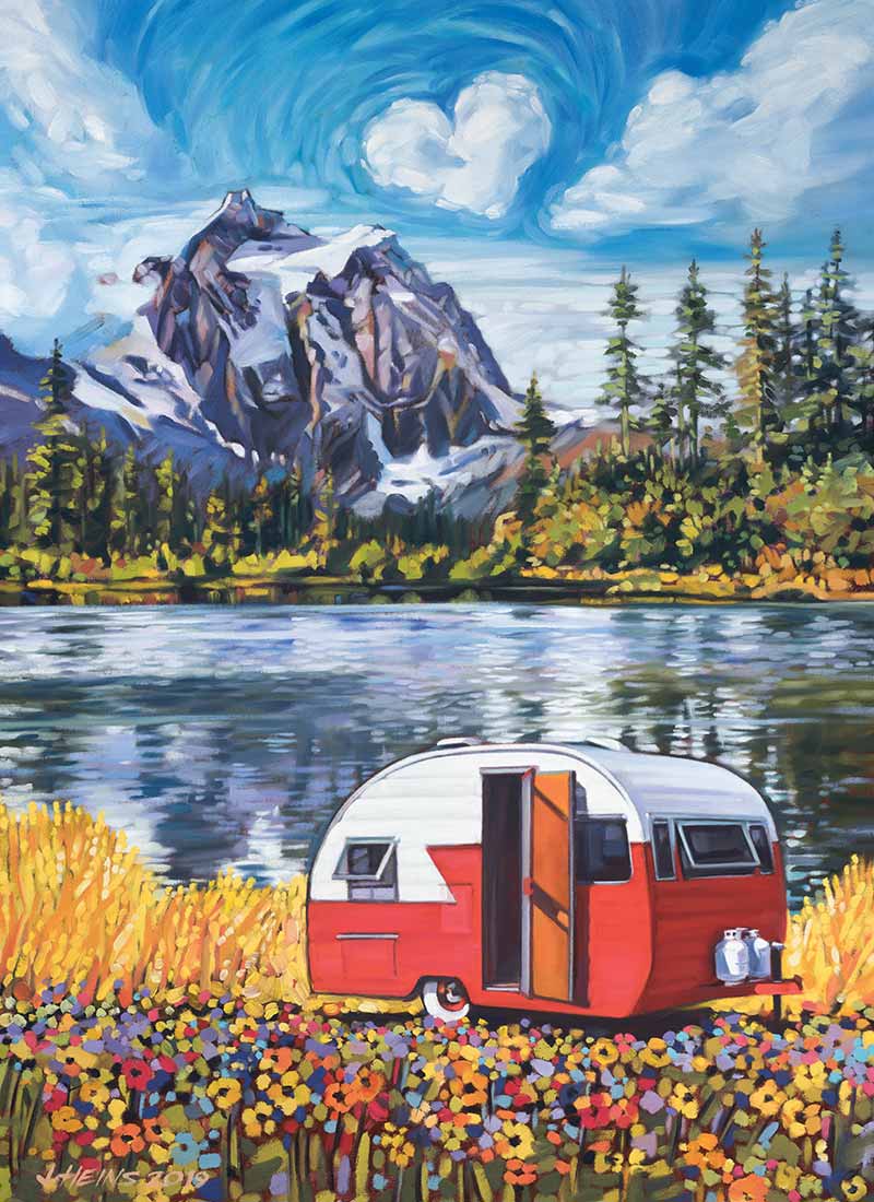 Print - The Mountain West - Teardrop trailer next to beautiful mountain lake