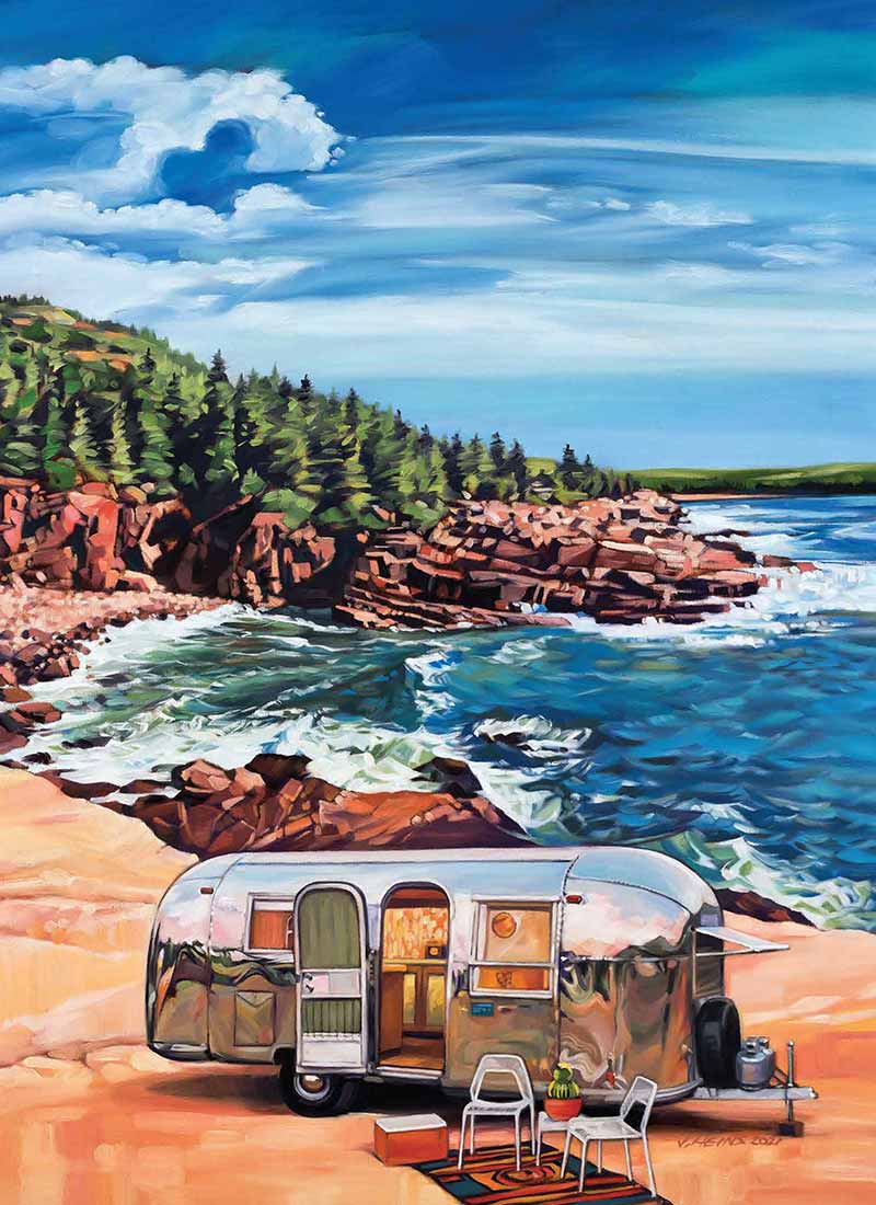 Print - 2021 Rocky Shores - Airstream camper on the beach