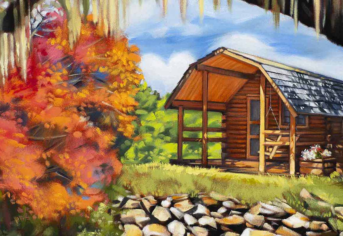 2024-print Detail of a oil painting of a camping cabin