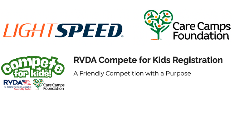 Lightspeed Logo, Care Camps logo, and RVDA Compete for Kids Logo