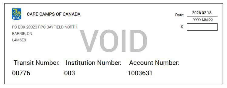 Care Camps of Canada voided check example