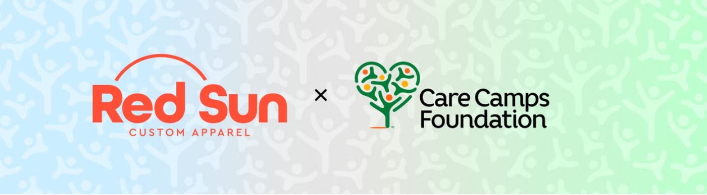 Red Sun custom apparel and Care Camps Foundation logos