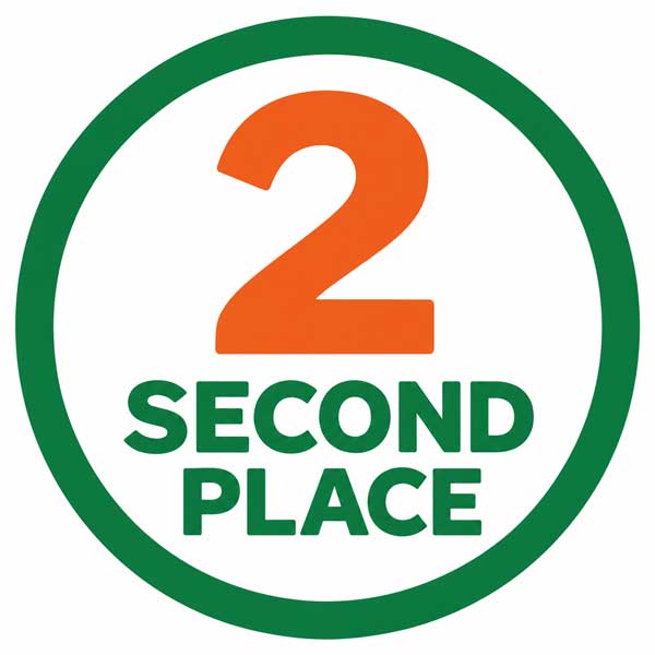 Green bordered circle with text "2 Second Place" inside