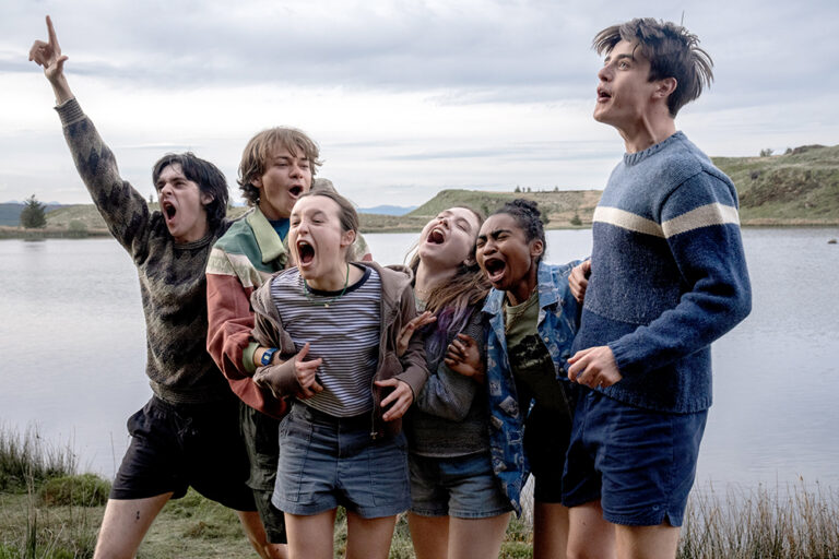 A group of campers shouting. From the movie "Sunny Dancer"